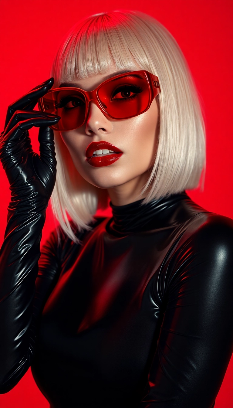 HD iPhone Y2K Woman Fashion Model in Black and Red Exquisite Wallpaper Royalty-Free Stock Photo